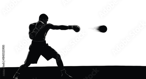 Dynamic Silhouette of Boxer Punching Speed Bag in Motion, Illustrating Training, Power, and Focus in High-Contrast Black and White