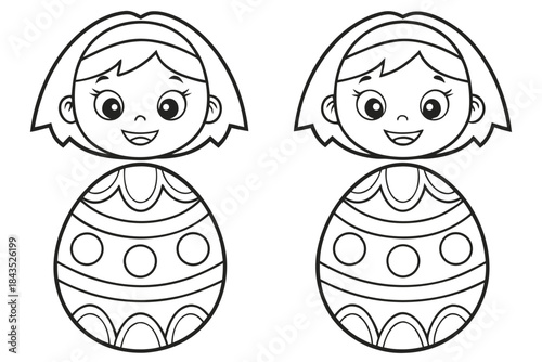 Group of Happy Children Playing Together Black and White Outline Kids Coloring Page Illustration