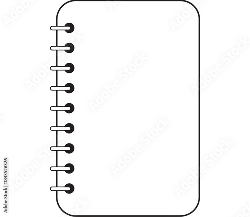 Simple black spiral notebook illustration on transparent background silhouette