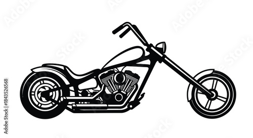Stylish Chopper Motorcycle Silhouette Vector Illustration. Classic Custom Bike Graphic for Road Adventure and Biker Lifestyle Concepts