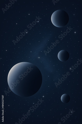 Minimalist Space Scene with Floating Planets

