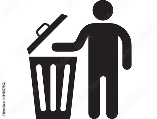Person disposing of trash into a bin on transparent background silhouette