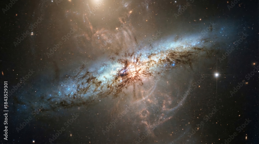 Obraz premium Stunning view of a celestial galaxy, filled with stars and cosmic dust. Its spiral structure creates a mesmerizing visual