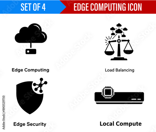 Illustration showing a set of four edge computing icons including cloud balance security and local compute