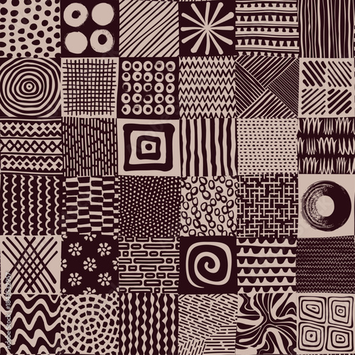 Line Doodle Seamless Pattern 94 - Maximalist Patchwork Tiles