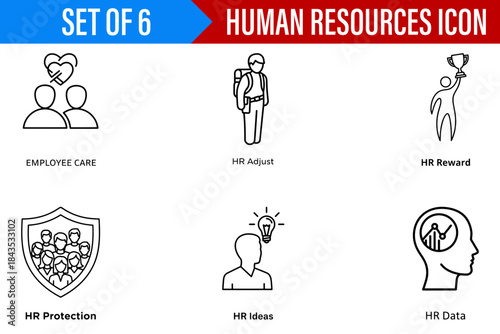 Human resources icons hr employee care reward protection adjust ideas data management planning strategy 100