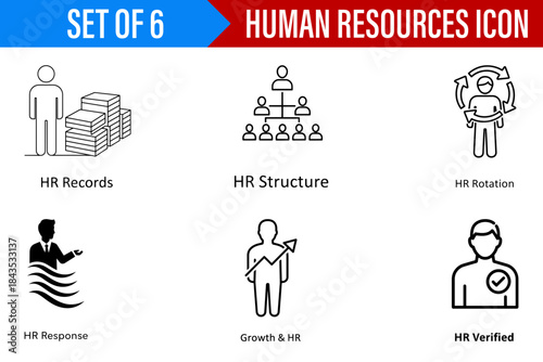 Human resources hr management icon set vector illustration structure records rotation growth response verified