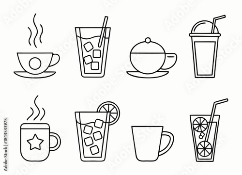 Hot and cold drinks icons tea coffee juice