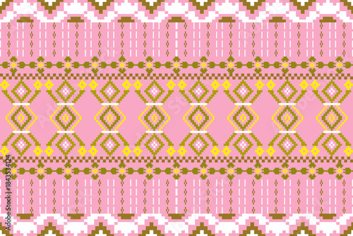 Pixel, Pastel Geometric Floral Tile Seamless Pattern for carpet, print, wrap, decorative, illustration, Fabric, Wallpaper, Ceramics. 