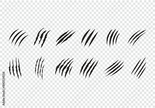 Animals claw scratches Mark icons set, Horror Monster Attack Damage Isolated on transparent
background, Claw scratches collection, Vector illustration
