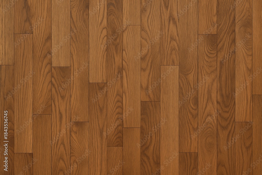 Fototapeta premium Wooden parquet floor texture with natural oak brown planks in seamless geometric pattern on flat view background. Ai generative. Ai generative