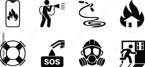 Emergency safety icons fire water rescue sos