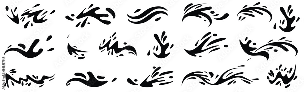 Fototapeta premium Black ink splashes collection abstract isolated elements design vector graphic