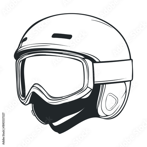 Protective ski helmet with integrated snow goggles designed for winter sports and mountain adventures providing essential head safety and clear vision for outdoor enthusiasts.