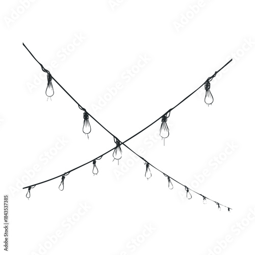 Handdrawn sketch of decorative string lights featuring multiple hanging bulbs creating a festive ambiance perfect for event invitations or visual graphic backgrounds