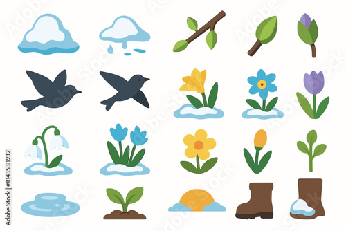The emoji illustrates the signs of spring (signs of the arrival of spring). Together, the symbols show the transition from winter to spring, the awakening of nature — typical signs of spring.