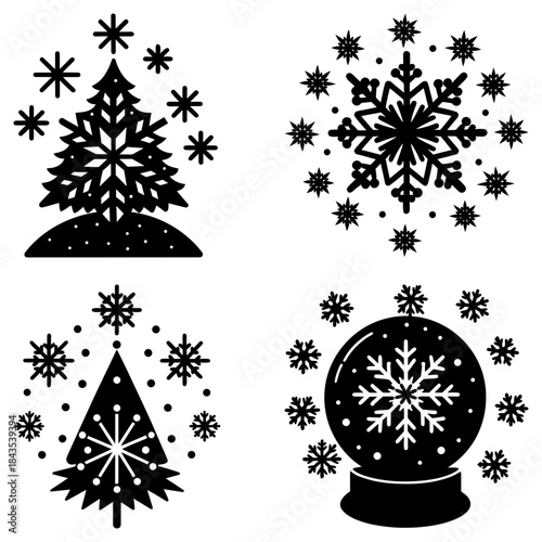Snowflakes and christmas tree silhouettes