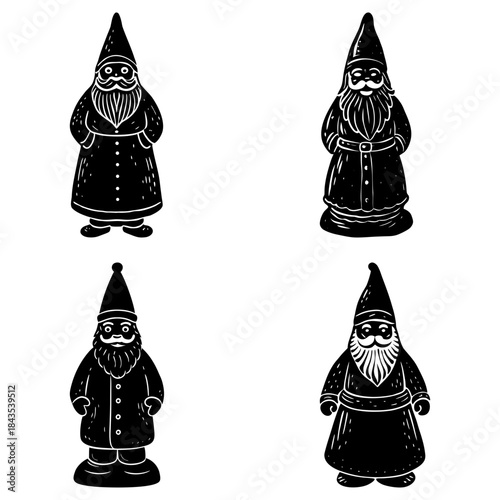 Four black gnomes in a row