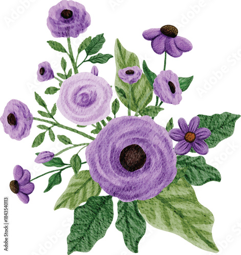 purple flowers arrangement watercolor