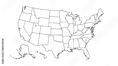 Vector map of the United States of America, flat design, all states clearly separated, clean lines, modern infographic style, editable colors, high detail, white background