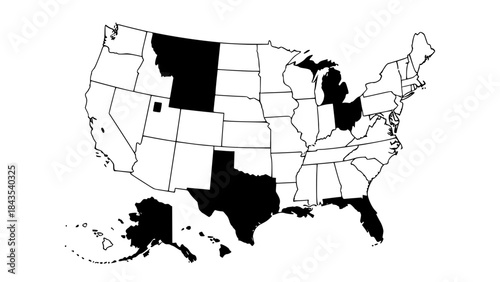 Vector map of the United States of America, flat design, all states clearly separated, clean lines, modern infographic style, editable colors, high detail, white background