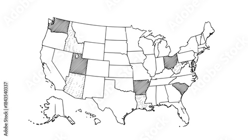 Vector map of the United States of America, flat design, all states clearly separated, clean lines, modern infographic style, editable colors, high detail, white background