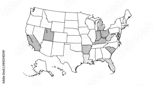 Vector map of the United States of America, flat design, all states clearly separated, clean lines, modern infographic style, editable colors, high detail, white background