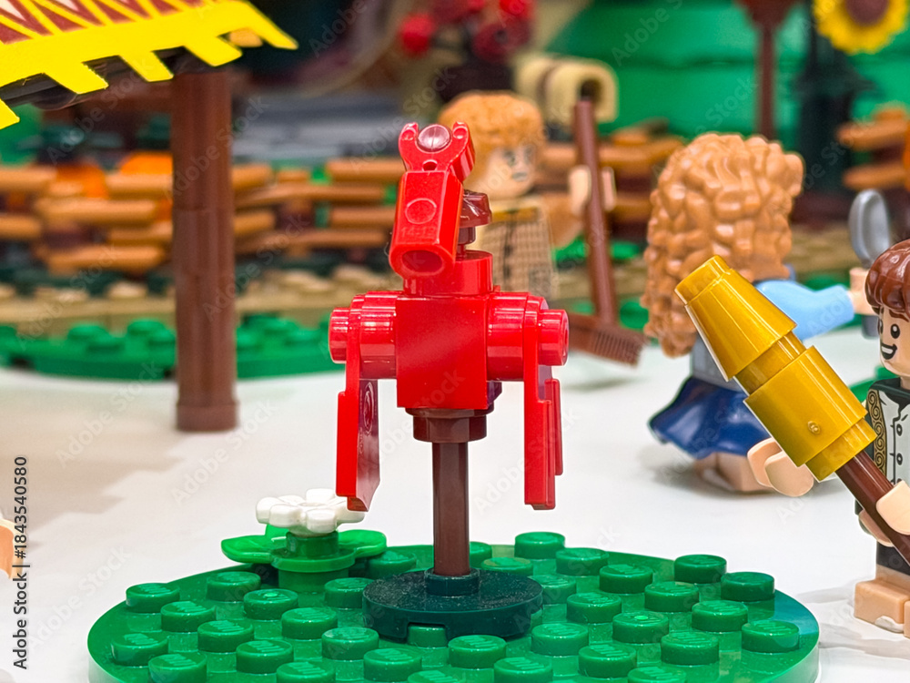 Obraz premium Colorful red horse figure in a playful scene