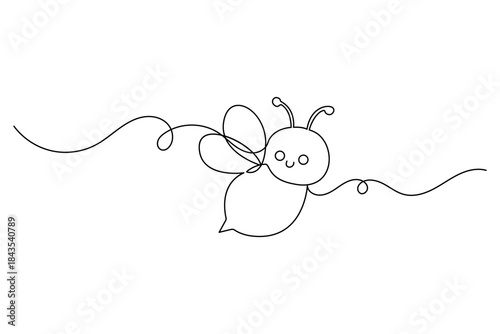 Cute bee continuous one line drawing minimalist flying insect illustration