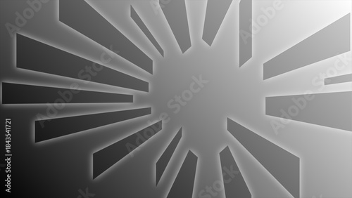 Abstract grayscale sunburst background with radial cutout rays