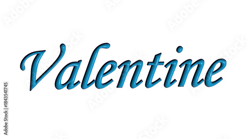 Blue Glossy 3D Valentine Script Text Isolated on White Background