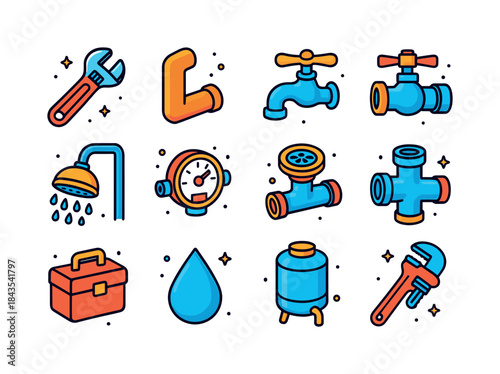 Colorful Plumbing Icons. Plumbing. Colorful isometric vector ico