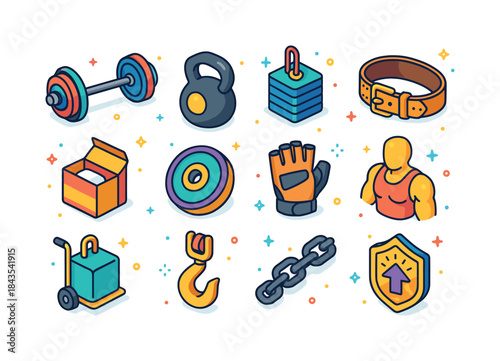 Colorful Lifting Icons. Heavy Lifting. Colorful isometric vector