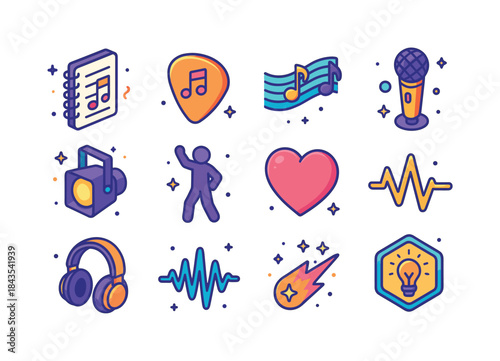 Musical Icon Extravaganza. Music Expression. Colorful isometric