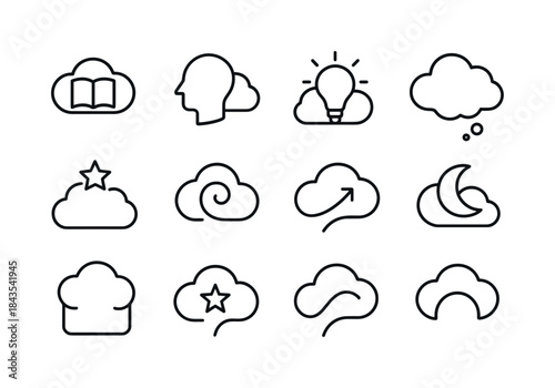 Cloud Wisdom Icons. Cloud wisdom. Line icon set of cloud wisdom: