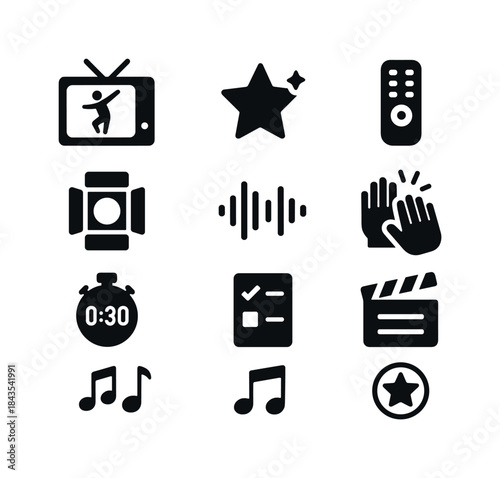 TV Dance Show Icons. TV Dance Shows. Solid icon set of TV Dance