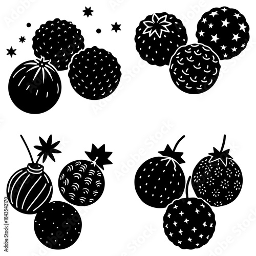 Christmas baubles with stars and moon patterns on white background ornaments moons