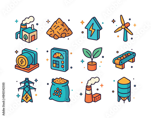 Biomass Energy Icons. Biomass Energy. Colorful isometric vector