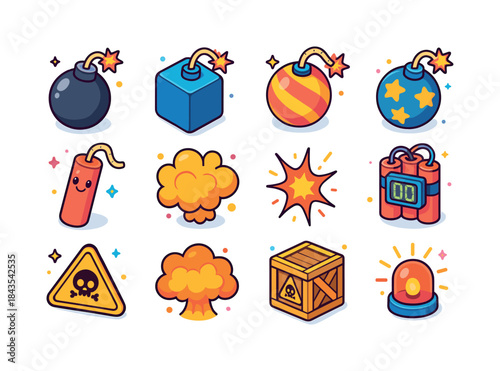 Cartoon Bomb Icons. Cartoon Bombs. Colorful isometric vector ico