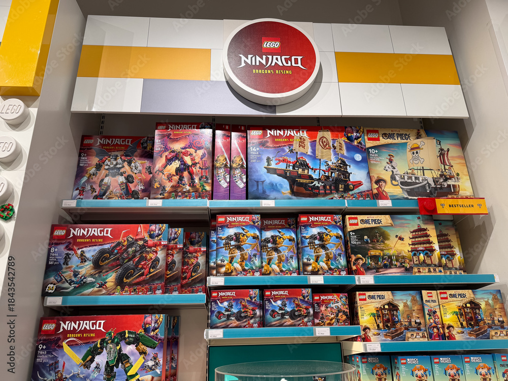 Fototapeta premium Colorful lego ninjago display in a toy store