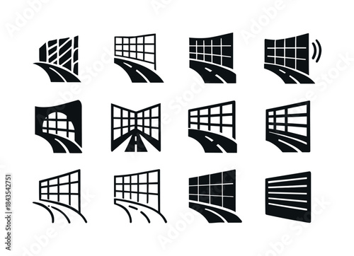 Noise Barrier Logos. Noise protection screen. Icon set. Set Logo