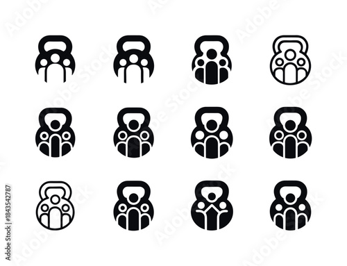 Group Fitness Icon Set. Fitness challenge ideas for groups. Icon