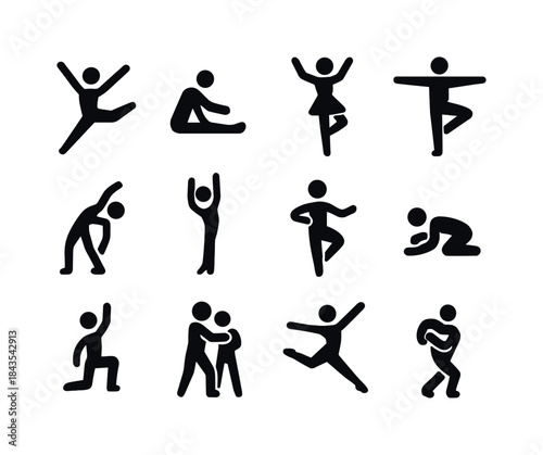 Dance Practice Icons. Solo practice. Solid icon set of solo prac