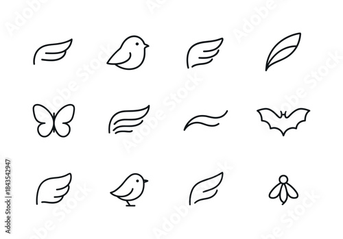 Minimalist Wing Icons. Minimalist Winged Creatures. Line icon se