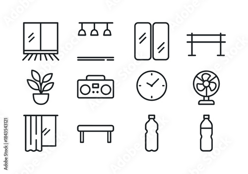 Open Studio Icon Set. Open studio environment. Line icon set of