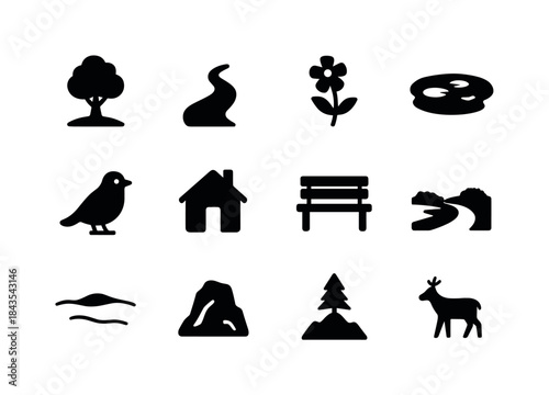 Nature Icons. Solitude in nature. Solid icon set of Solitude in