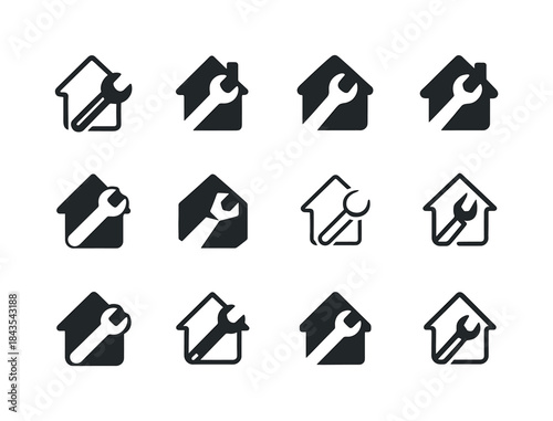 House Renovation Logos. Renovating a house. Icon set. Set Logo o