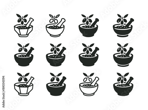 Olive Tapenade Icons. Olive tapenade. Icon set. Set Logo of Oliv