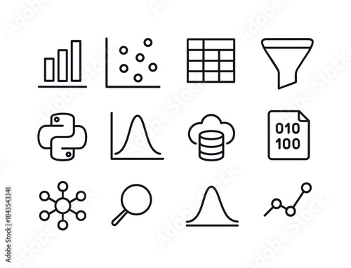 Data Science Icon Set. Data science. Line icon set of data scien