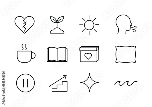 Emotional Healing Icons. Emotional Healing Journey. Line icon se